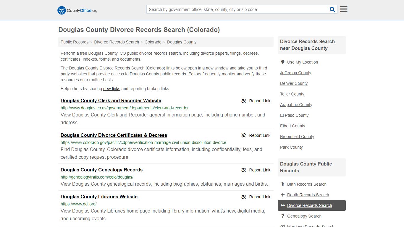 Douglas County Divorce Records Search (Colorado) - County Office