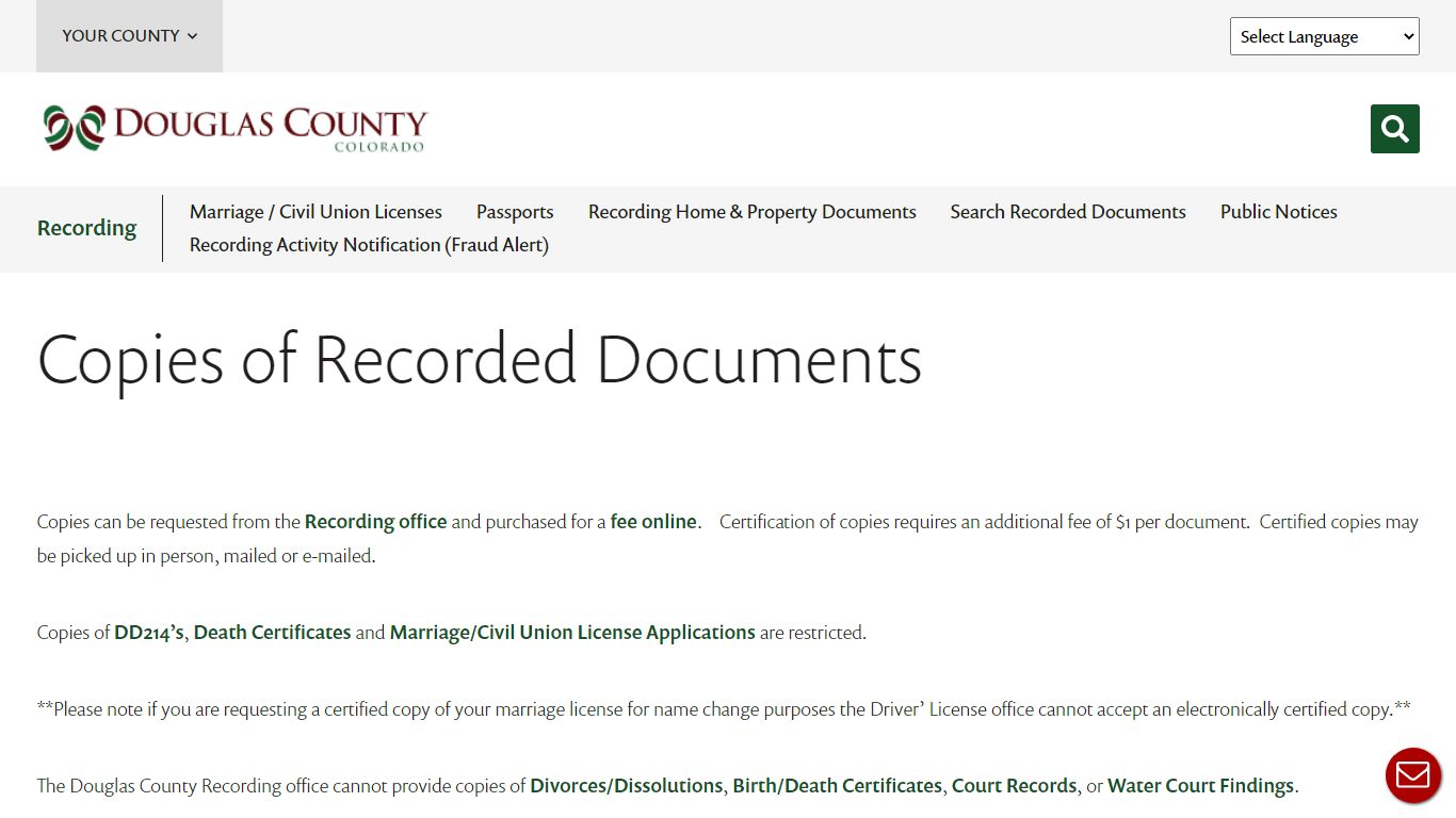 Copies of Recorded Documents - Douglas County